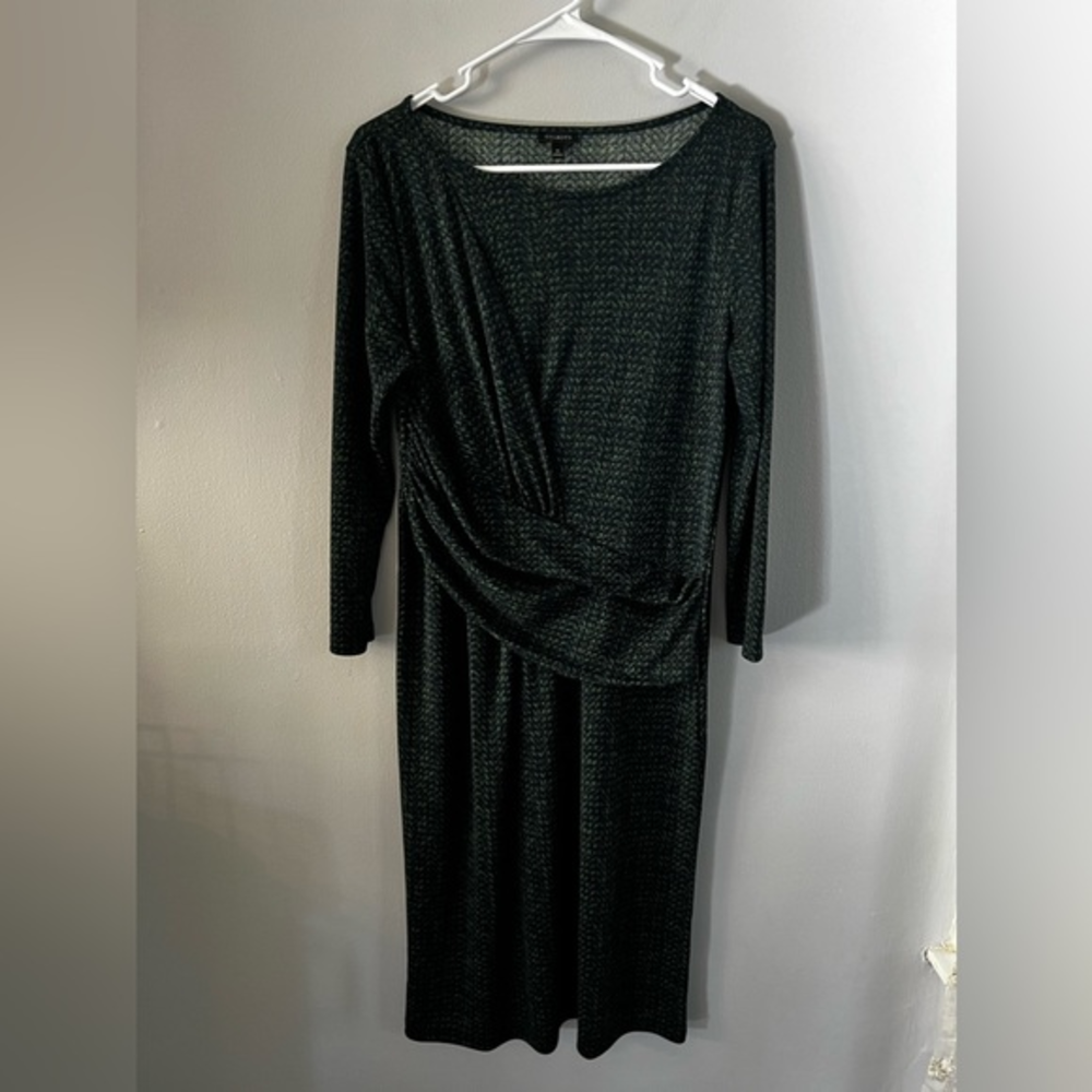 Talbots Dress Medium Green Black Stretch Career Washable 3/4 Long‎ Sleeve